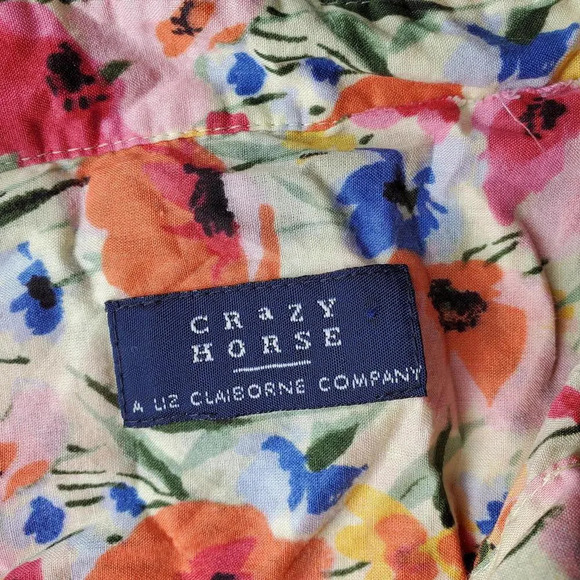 Liz Claiborne Crazy Horse Floral Cotton Lightweight Button Down Shirt Size Small - Picture 3 of 15
